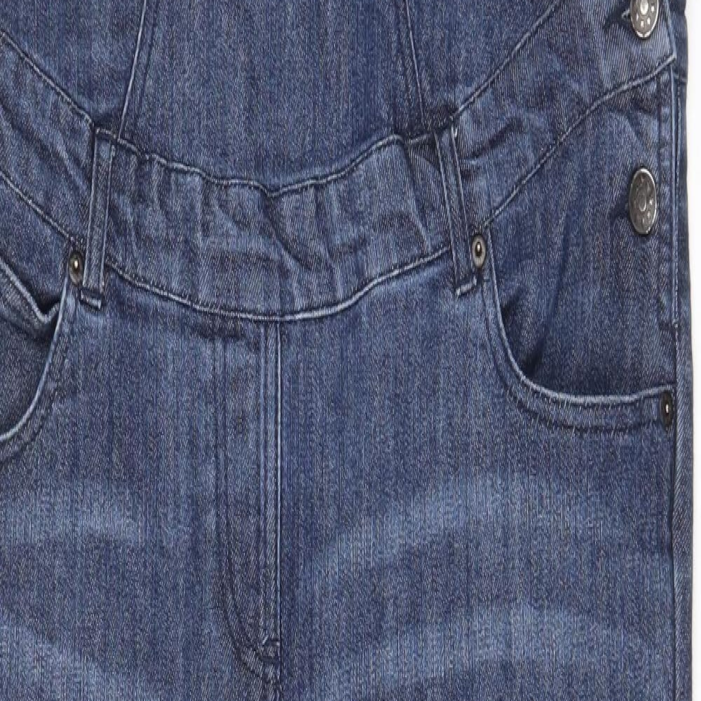 JoJo Maman Bébé Womens Blue Cotton Dungaree One-Piece Size 8 L31 in Button - Pockets
