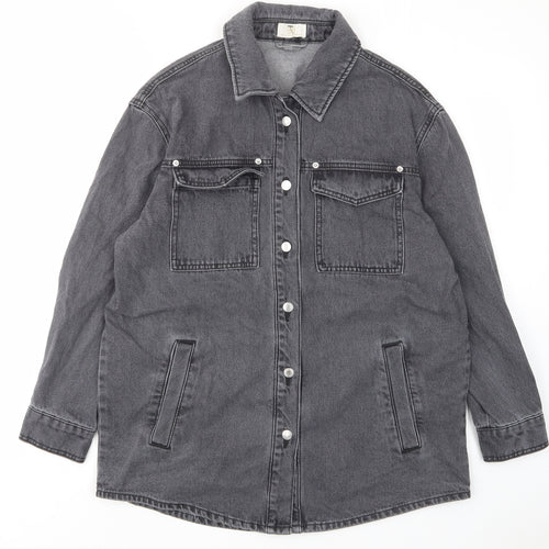Baf Womens Grey Cotton Basic Button-Up Size 12 Collared