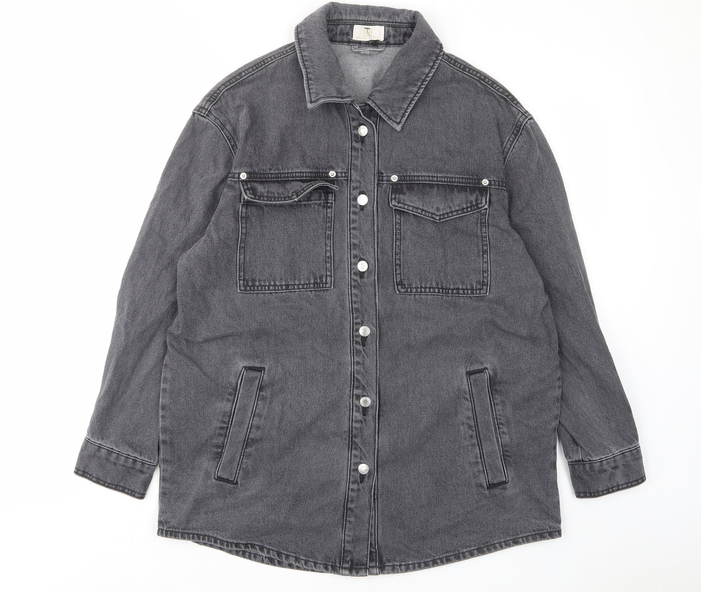Baf Womens Grey Cotton Basic Button-Up Size 12 Collared