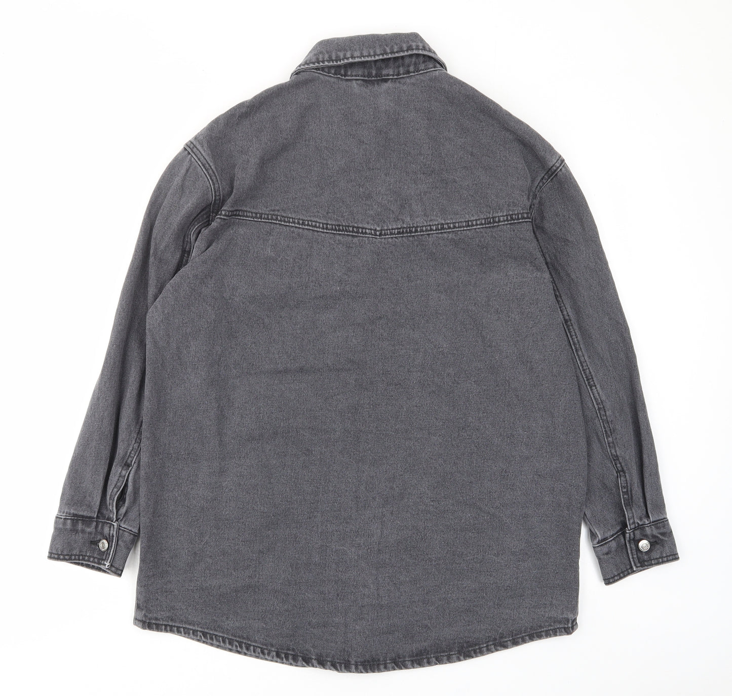 Baf Womens Grey Cotton Basic Button-Up Size 12 Collared