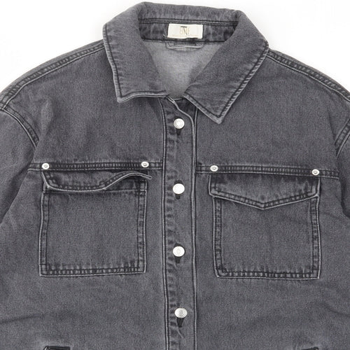 Baf Womens Grey Cotton Basic Button-Up Size 12 Collared