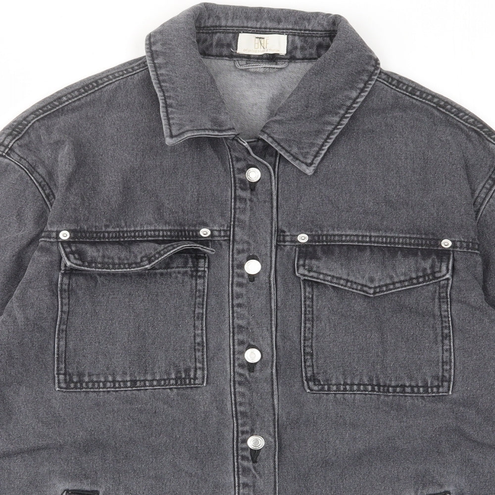 Baf Womens Grey Cotton Basic Button-Up Size 12 Collared
