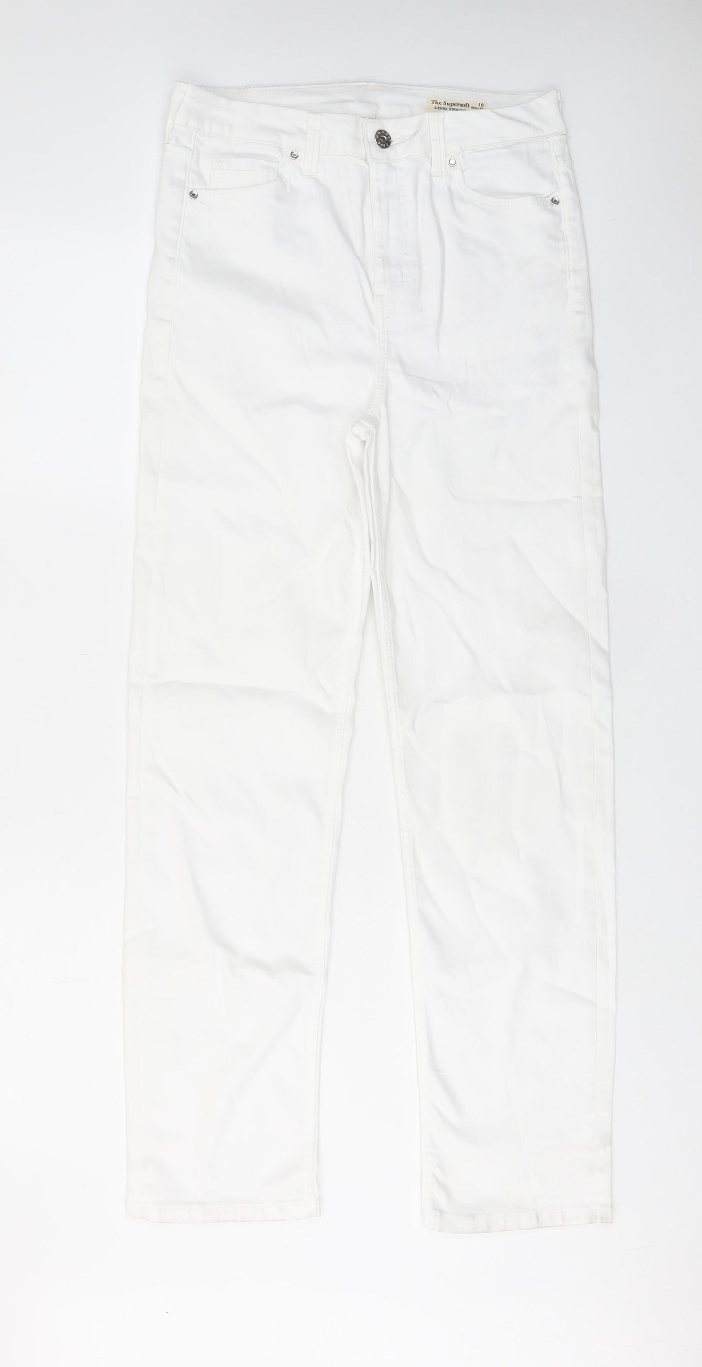 Marks and Spencer Womens White Cotton Straight Jeans Size 10 L29 in Regular Zip - Pockets