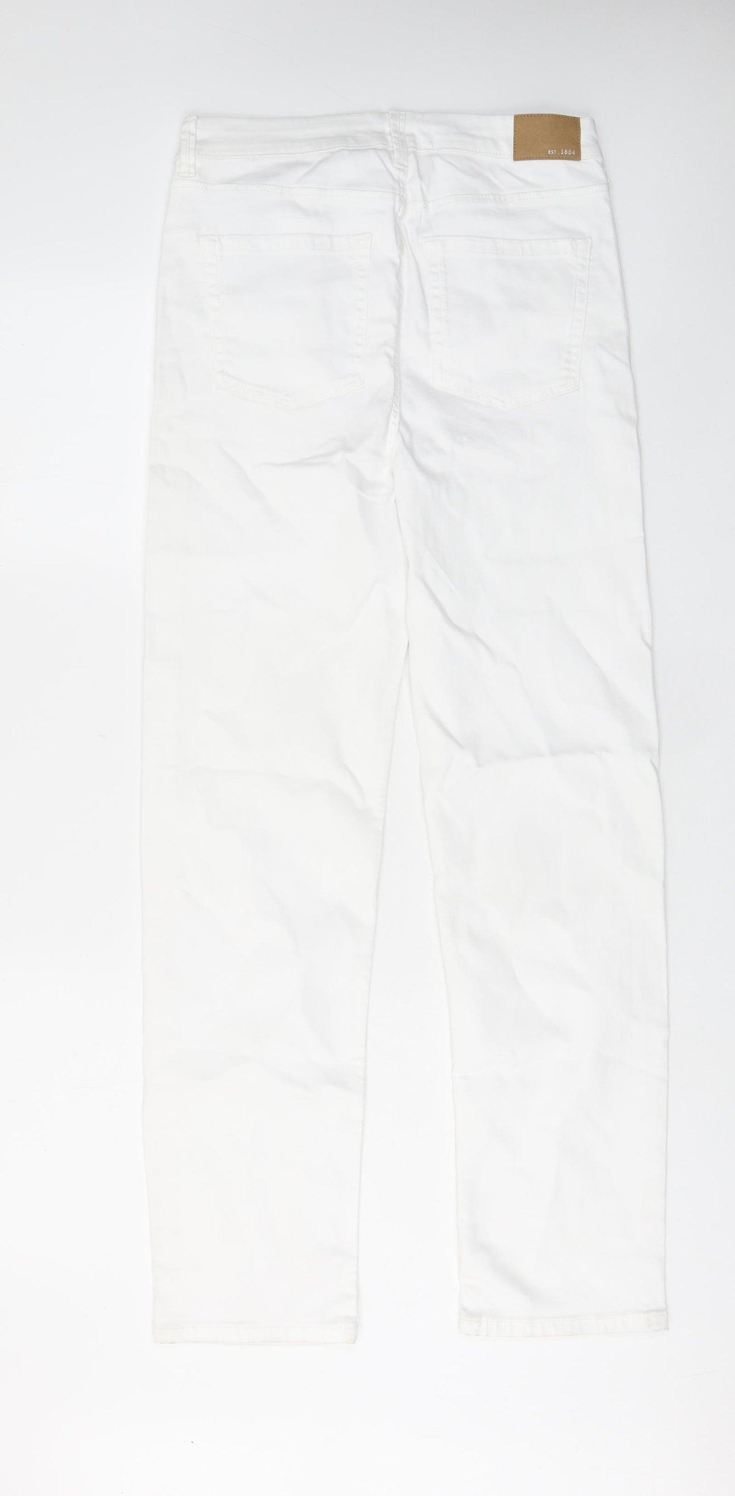 Marks and Spencer Womens White Cotton Straight Jeans Size 10 L29 in Regular Zip - Pockets