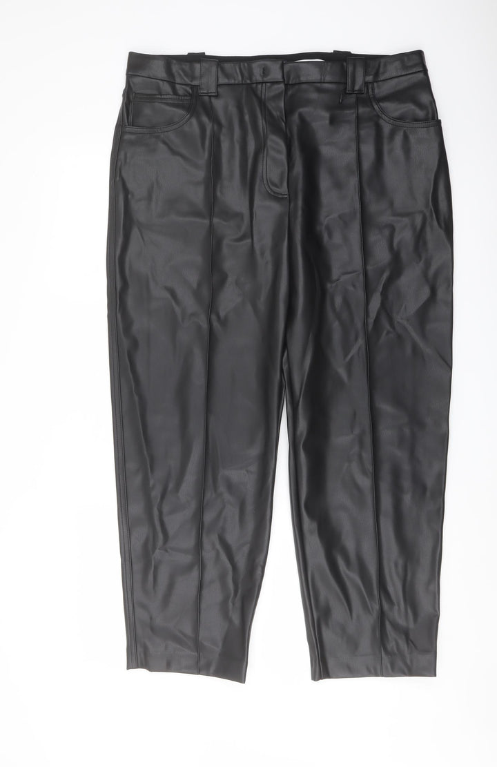 Marks and Spencer Womens Black Polyester Trousers Size 18 L25 in Regular Button