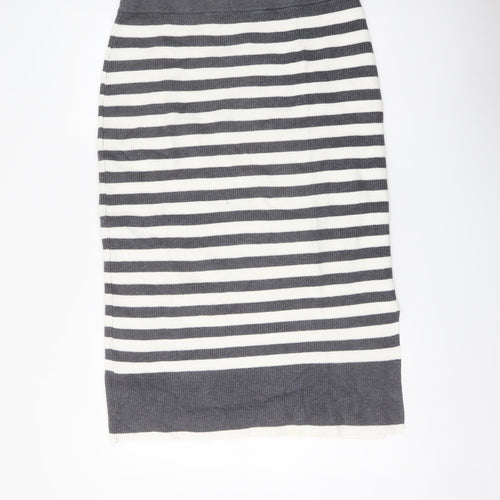 Marks and Spencer Womens Grey Striped Viscose Straight & Pencil Skirt Size L