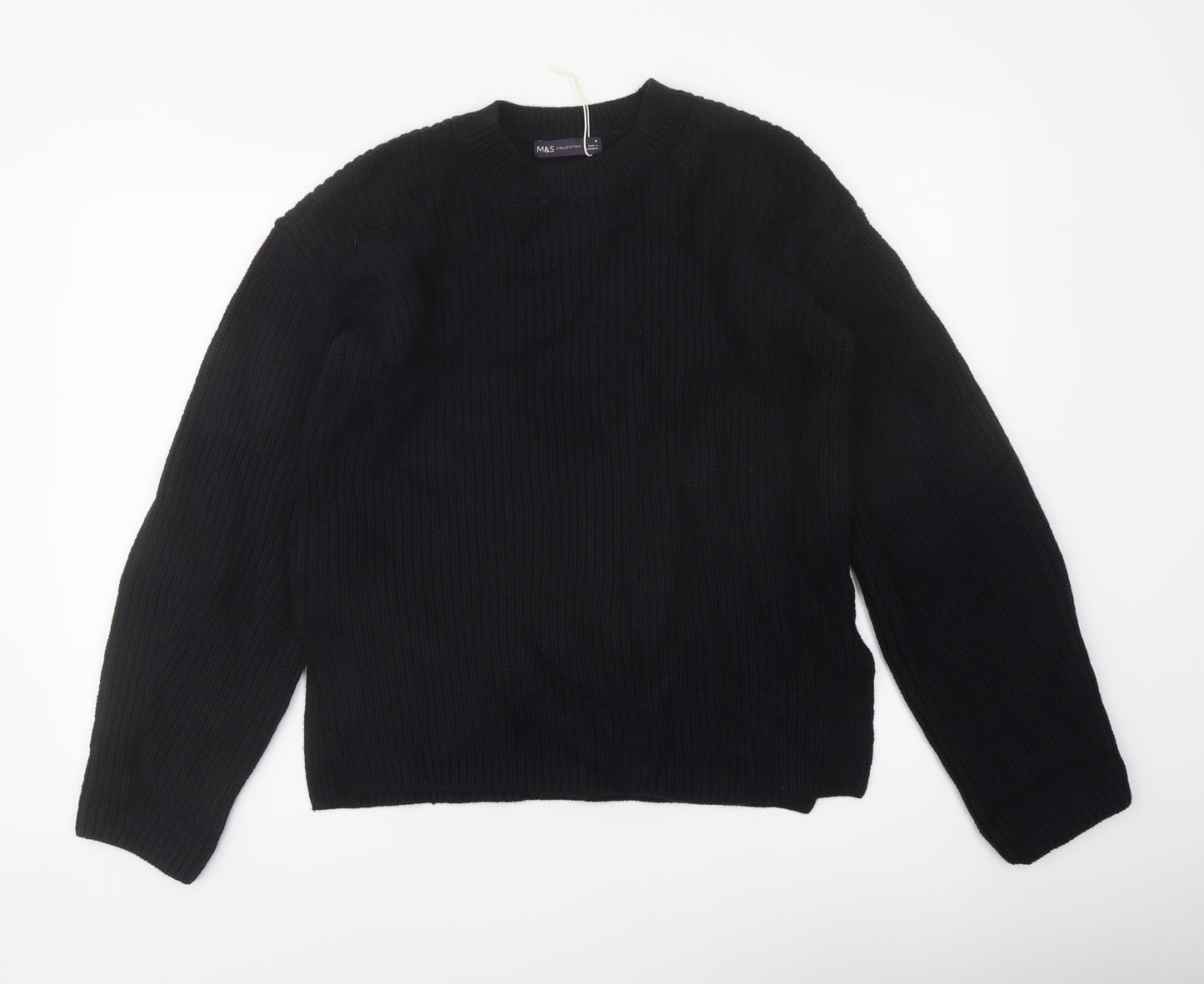 Marks and Spencer Womens Black Crew Neck Cotton Pullover Jumper Size M