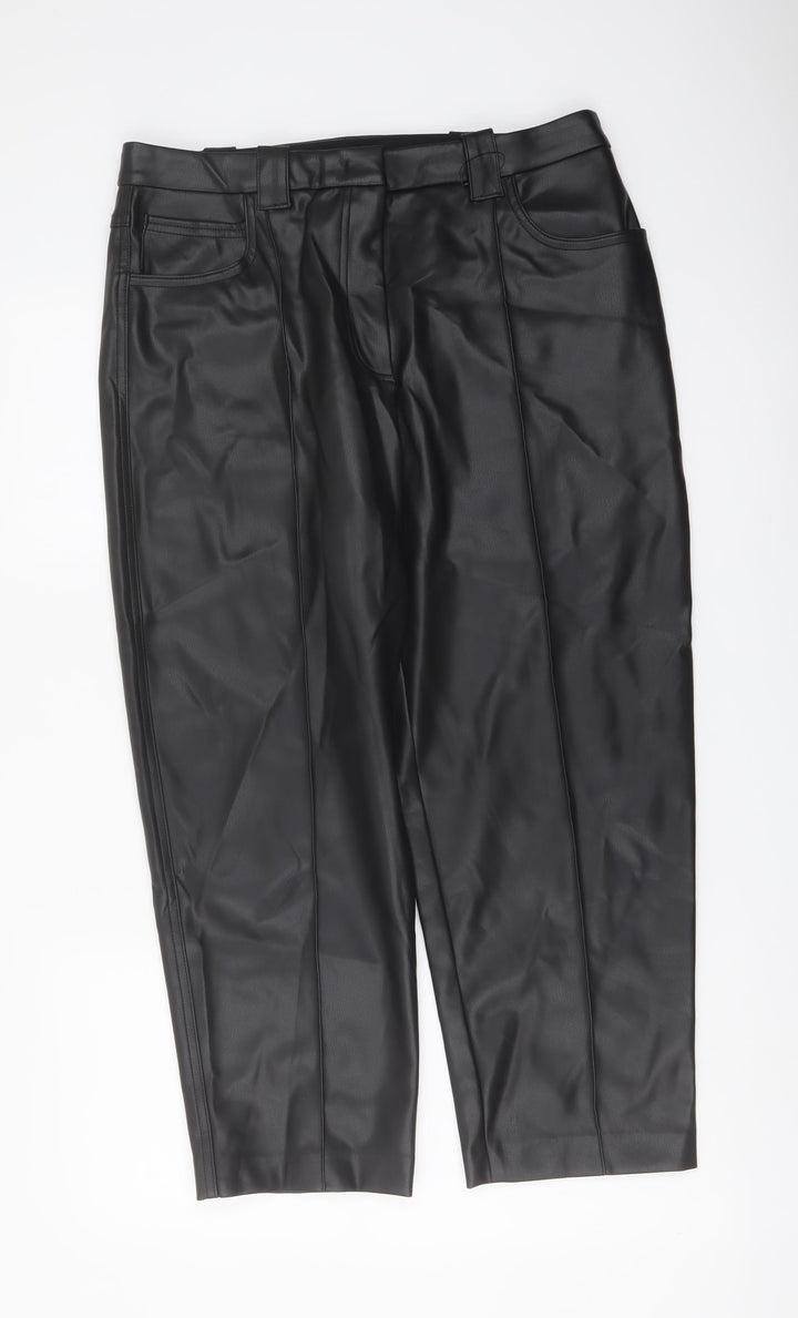 Marks and Spencer Womens Black Polyester Trousers Size 14 L24 in Regular Button