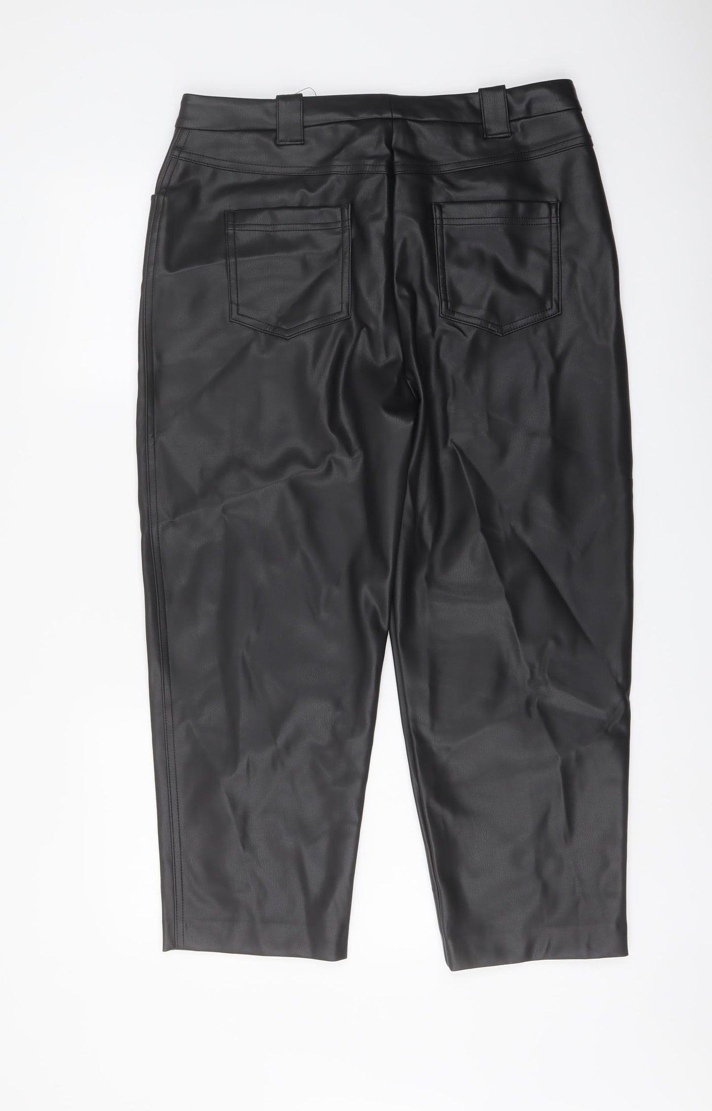 Marks and Spencer Womens Black Polyester Trousers Size 14 L24 in Regular Button