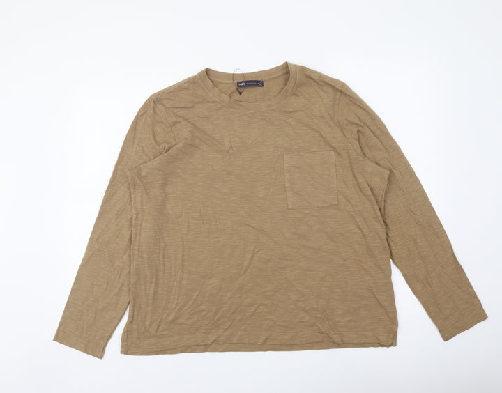 Marks and Spencer Womens Brown Cotton Basic T-Shirt Size 16 Crew Neck