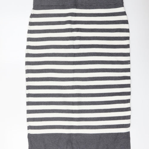 Marks and Spencer Womens Grey Striped Viscose Straight & Pencil Skirt Size L
