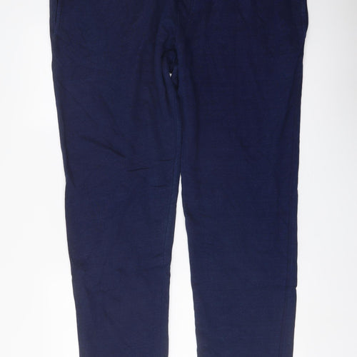 Marks and Spencer Womens Blue Cotton Trousers Size 2XL L29 in Regular Drawstring