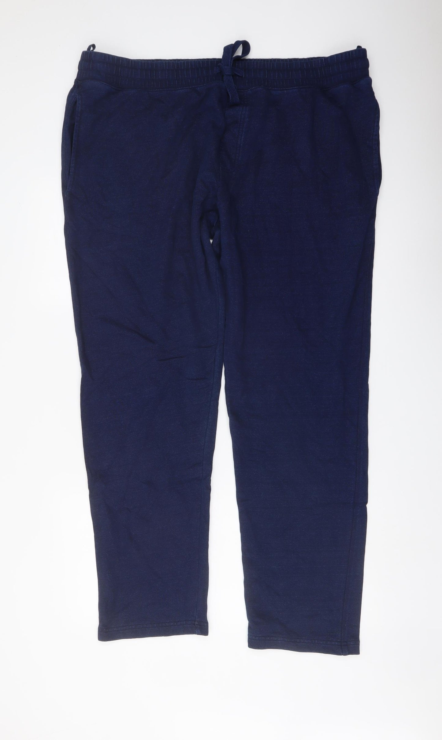 Marks and Spencer Womens Blue Cotton Trousers Size 2XL L29 in Regular Drawstring