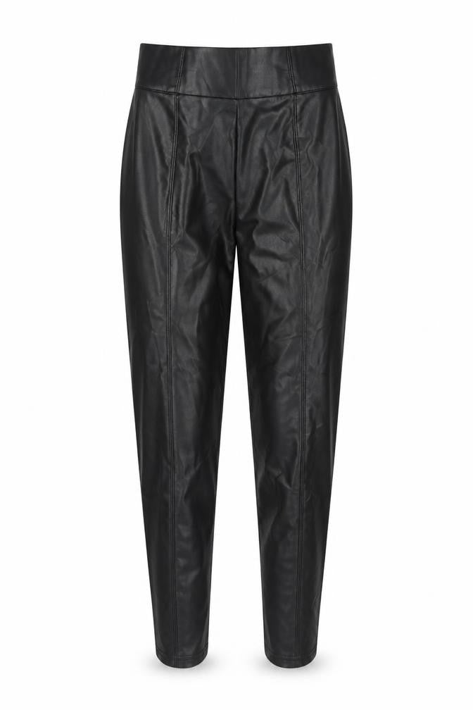 Front view of Marks & Spencer women’s black polyester trousers, size UK 6, 25-inch leg regular