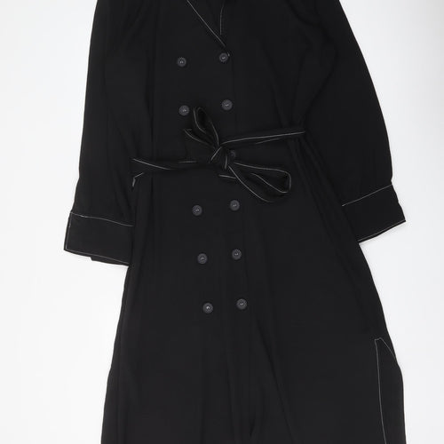 Red Herring Womens Black Polyester Shirt Dress Size 8 V-Neck Button