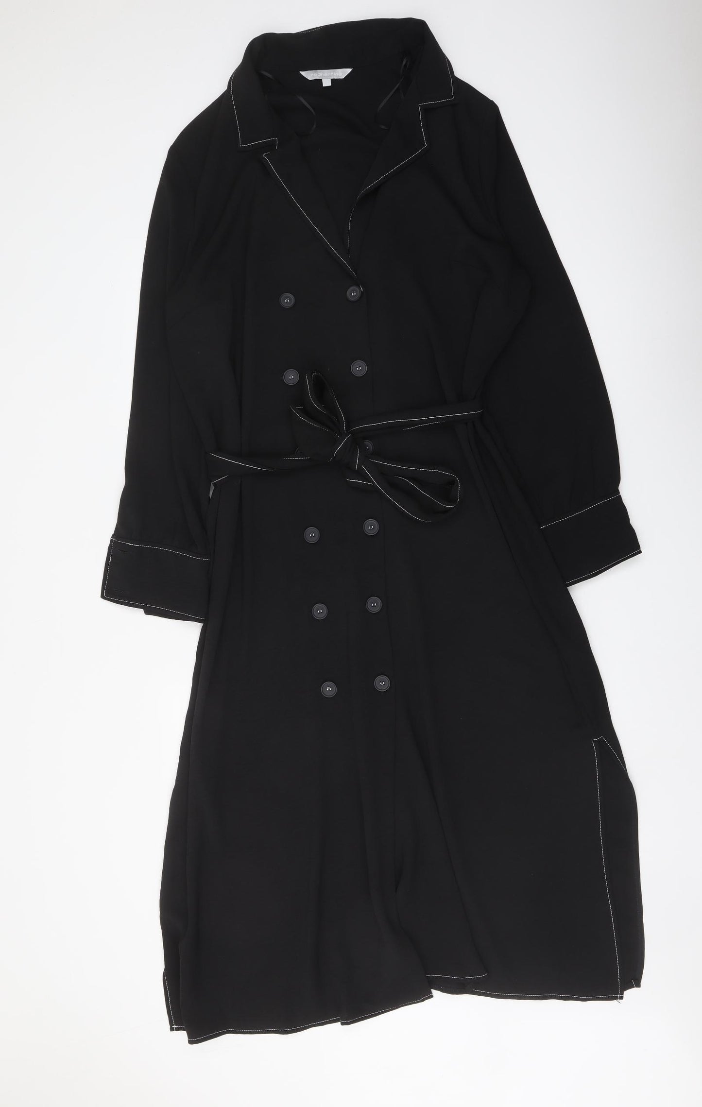 Red Herring Womens Black Polyester Shirt Dress Size 8 V-Neck Button