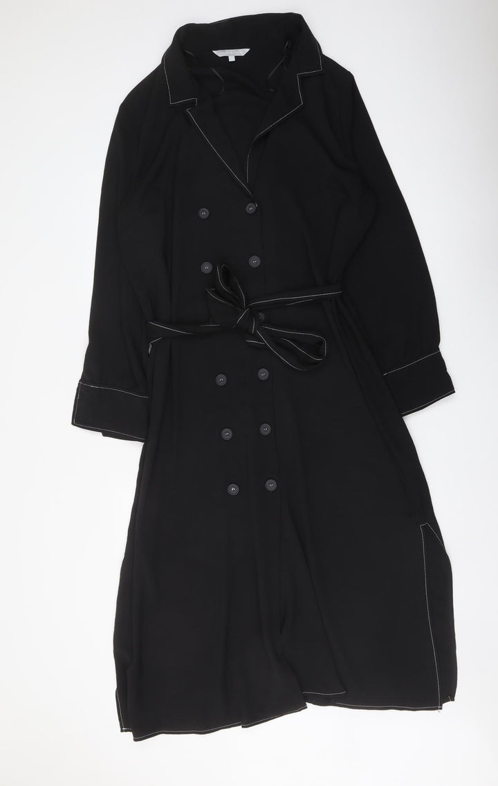 Red Herring Womens Black Polyester Shirt Dress Size 8 V-Neck Button