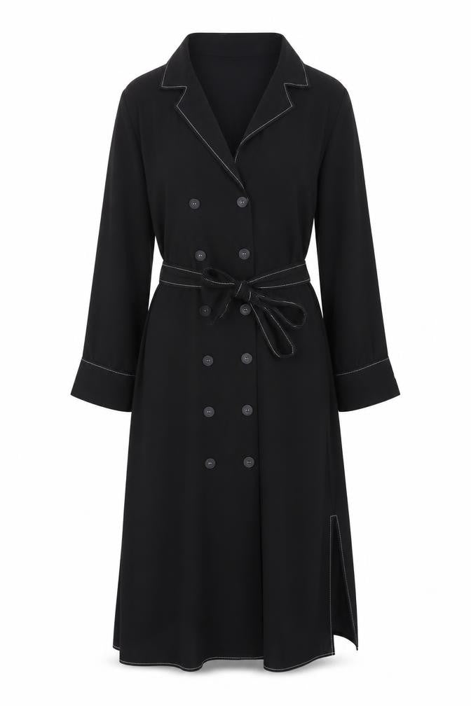 Front view of Red Herring women’s black polyester shirt dress, size UK 8, v-neck button