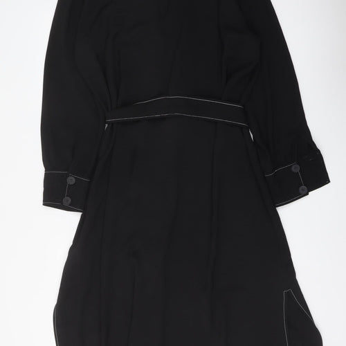 Red Herring Womens Black Polyester Shirt Dress Size 8 V-Neck Button