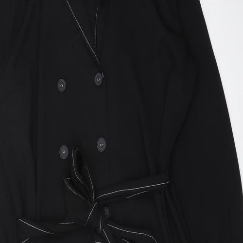 Red Herring Womens Black Polyester Shirt Dress Size 8 V-Neck Button