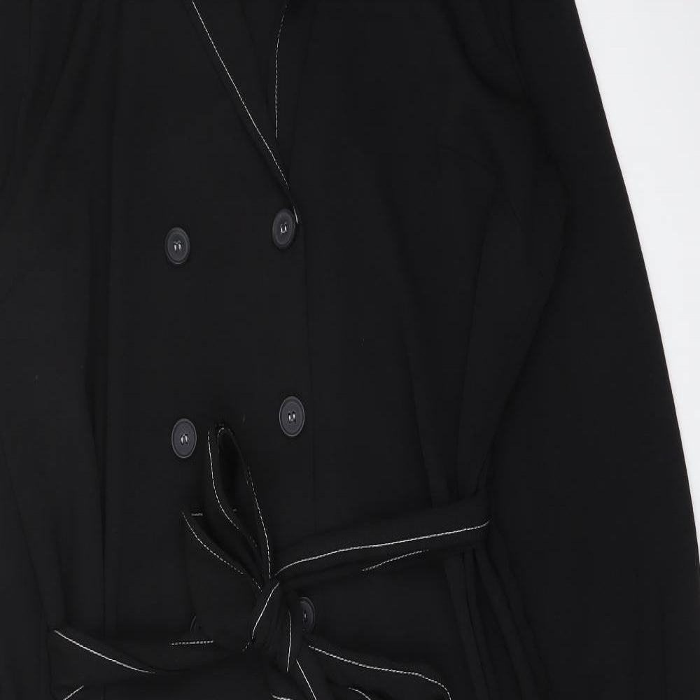 Red Herring Womens Black Polyester Shirt Dress Size 8 V-Neck Button