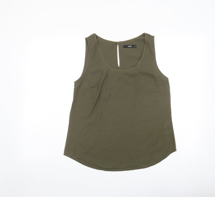Oasis Womens Green Polyester Basic Tank Size 10 Scoop Neck