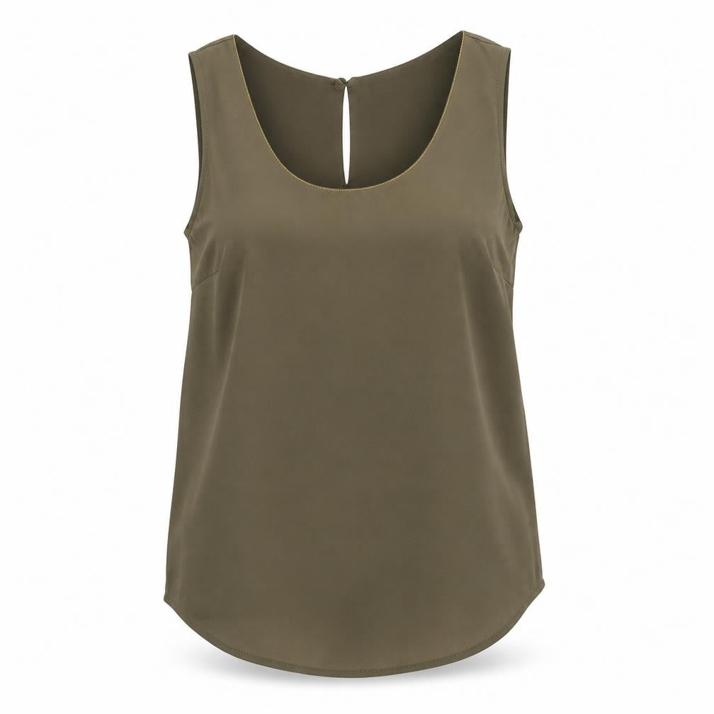 Front view of Oasis women’s green polyester basic tank, size UK 10, scoop neck