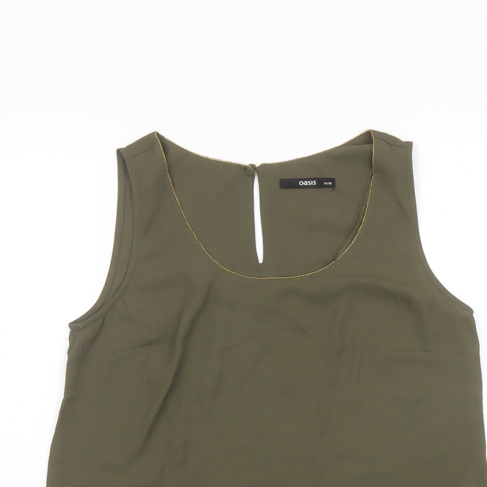 Oasis Womens Green Polyester Basic Tank Size 10 Scoop Neck