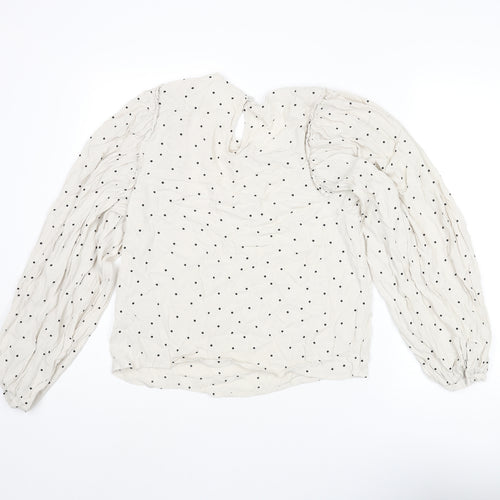 Selected Femme Womens Beige Polka Dot Viscose Basic Blouse Size 8 Round Neck
