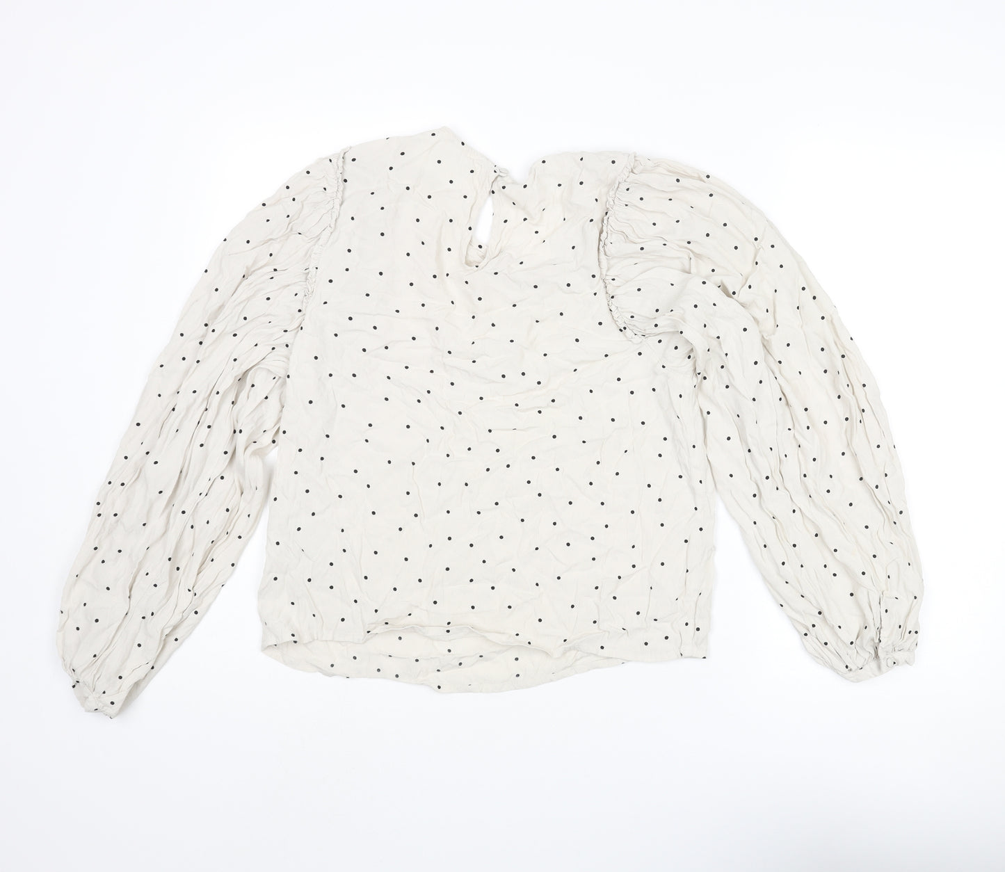 Selected Femme Womens Beige Polka Dot Viscose Basic Blouse Size 8 Round Neck