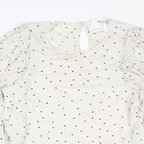 Selected Femme Womens Beige Polka Dot Viscose Basic Blouse Size 8 Round Neck