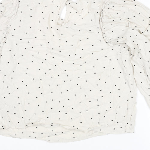 Selected Femme Womens Beige Polka Dot Viscose Basic Blouse Size 8 Round Neck