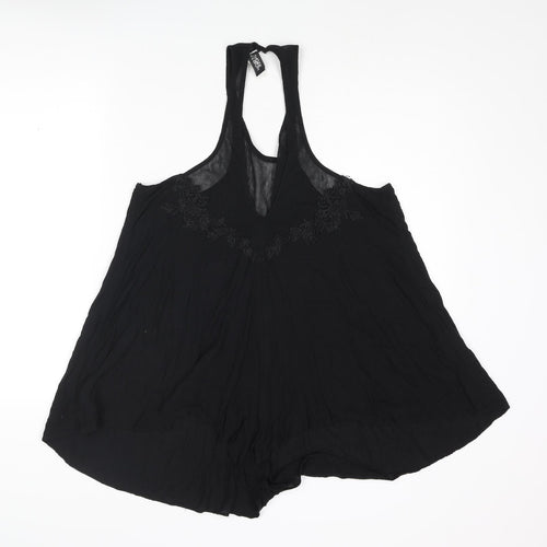 Out From Under Womens Black Polyester Playsuit One-Piece Size M Button - Floral Embroidery