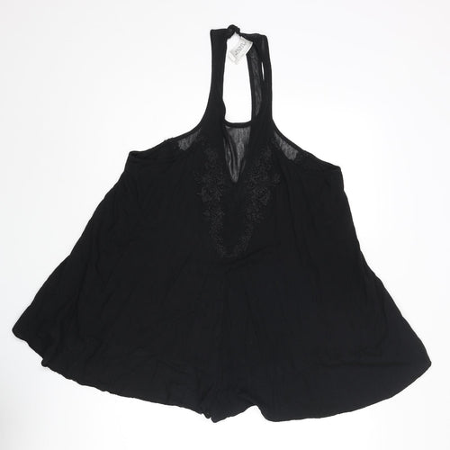 Out From Under Womens Black Polyester Playsuit One-Piece Size M Button - Floral Embroidery