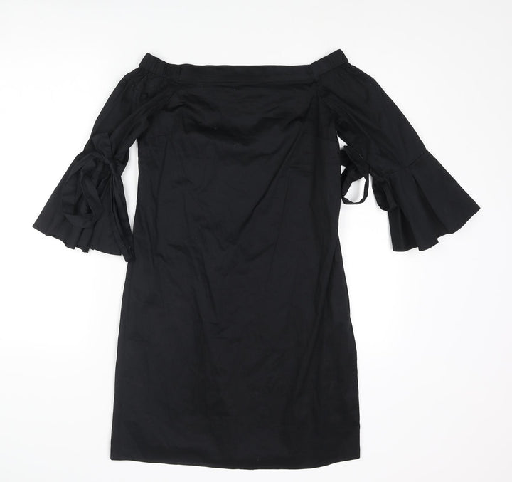 H&M Womens Black Polyester Shift Size 6 Off the Shoulder Pullover - Bow