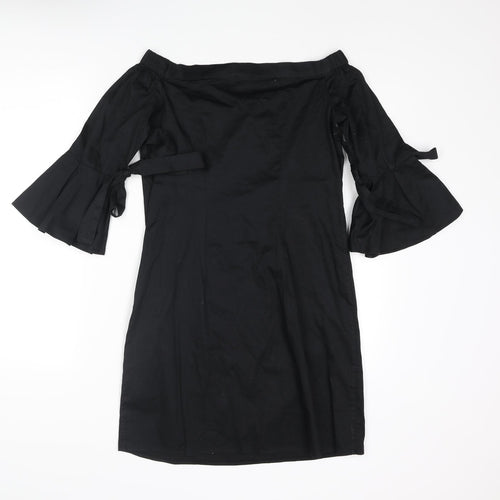 H&M Womens Black Polyester Shift Size 6 Off the Shoulder Pullover - Bow
