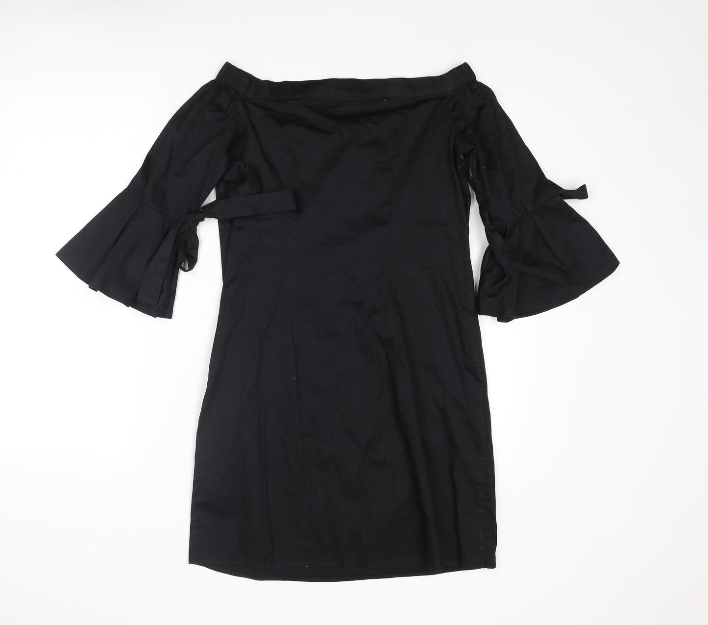 H&M Womens Black Polyester Shift Size 6 Off the Shoulder Pullover - Bow