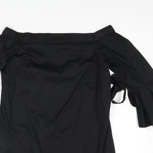 H&M Womens Black Polyester Shift Size 6 Off the Shoulder Pullover - Bow