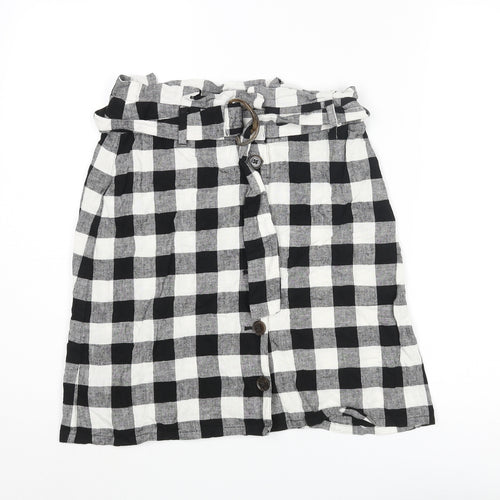 ASOS Womens Black Check Polyester A-Line Skirt Size 8 Button - Belted