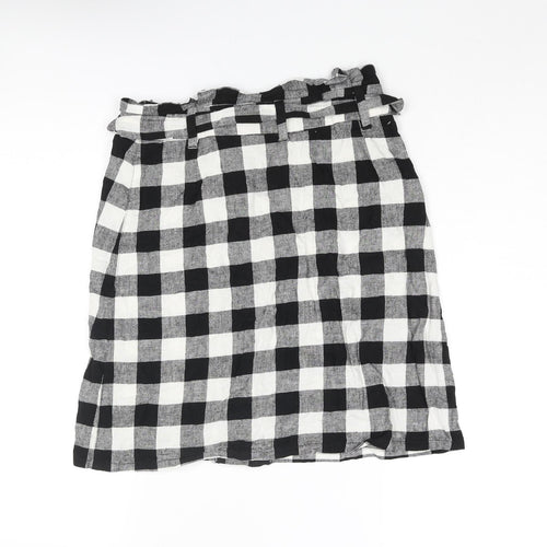 ASOS Womens Black Check Polyester A-Line Skirt Size 8 Button - Belted