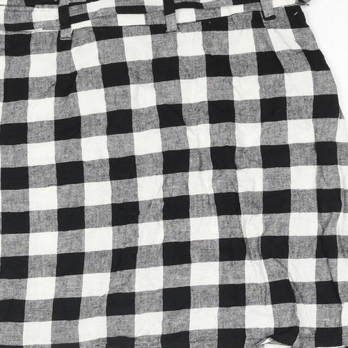 ASOS Womens Black Check Polyester A-Line Skirt Size 8 Button - Belted