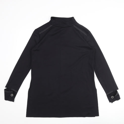 Zara Womens Black Polyester Basic Blouse Size M Mock Neck - Cuff Detail Side Slits