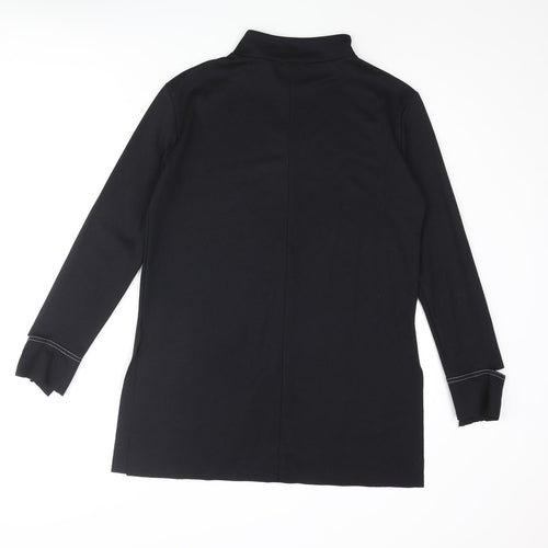 Zara Womens Black Polyester Basic Blouse Size M Mock Neck - Cuff Detail Side Slits