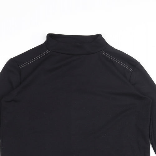 Zara Womens Black Polyester Basic Blouse Size M Mock Neck - Cuff Detail Side Slits