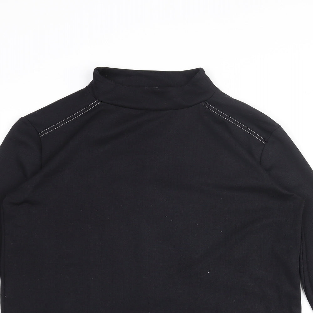 Zara Womens Black Polyester Basic Blouse Size M Mock Neck - Cuff Detail Side Slits