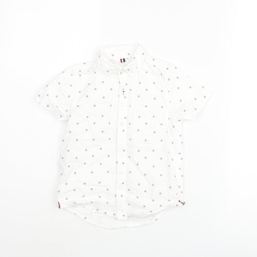 NEXT Boys White Geometric Cotton Basic Button-Up Size 4 Years Collared Button - Skull Pattern