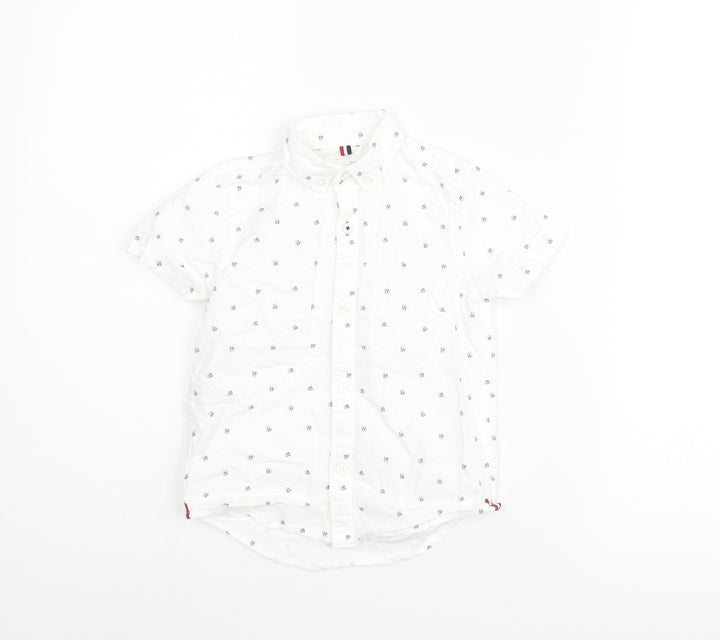 NEXT Boys White Geometric Cotton Basic Button-Up Size 4 Years Collared Button - Skull Pattern