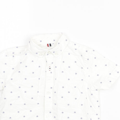 NEXT Boys White Geometric Cotton Basic Button-Up Size 4 Years Collared Button - Skull Pattern