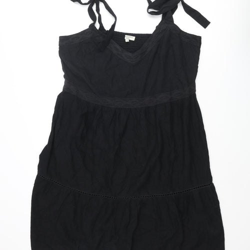 Brave Soul Womens Black Cotton Shift Size 24 Sweetheart Tie - Smocked Lace Trim