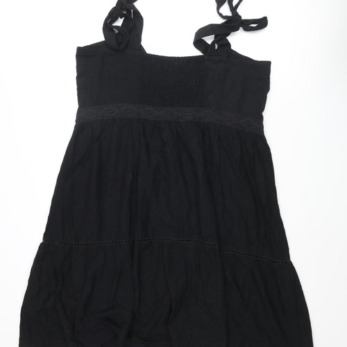 Brave Soul Womens Black Cotton Shift Size 24 Sweetheart Tie - Smocked Lace Trim